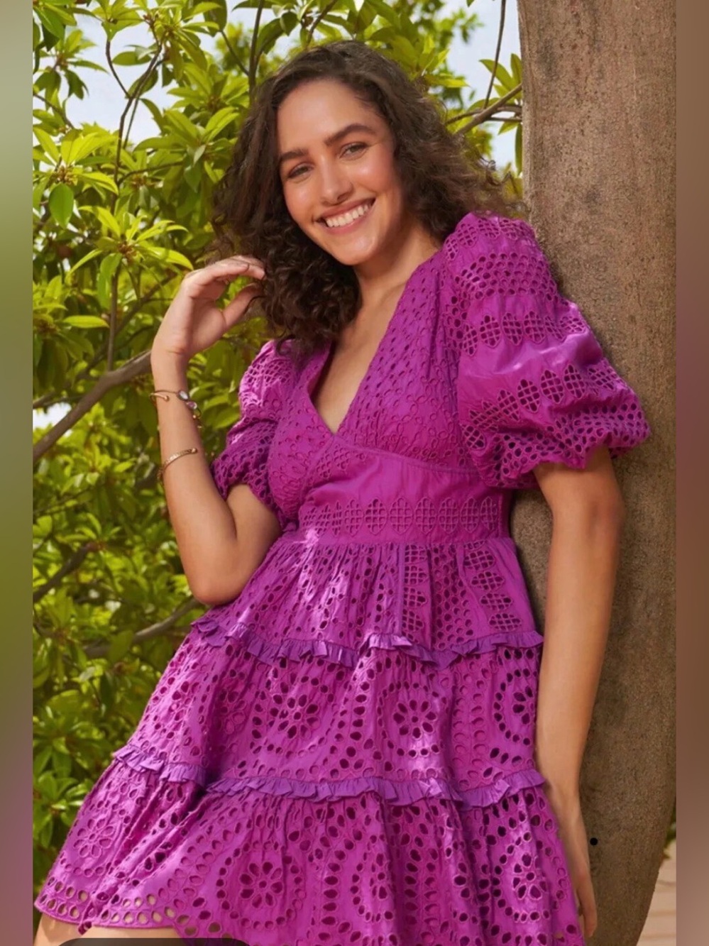Cynthia Rowley Purple Eyelet Tiered Mini Dress size 10